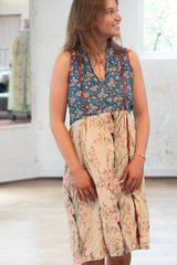 sleeveless dress - multi print silk