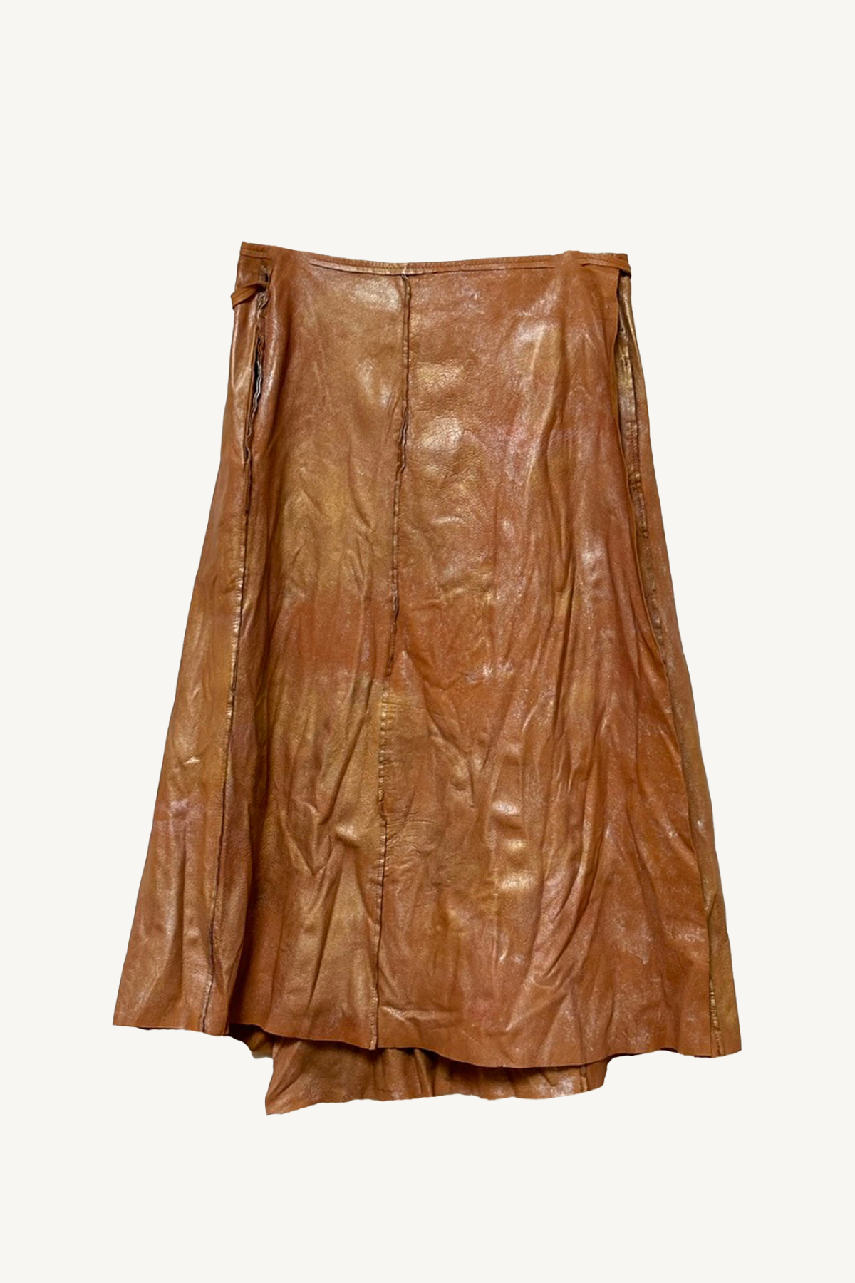 leather skirt - metallic paint on brown