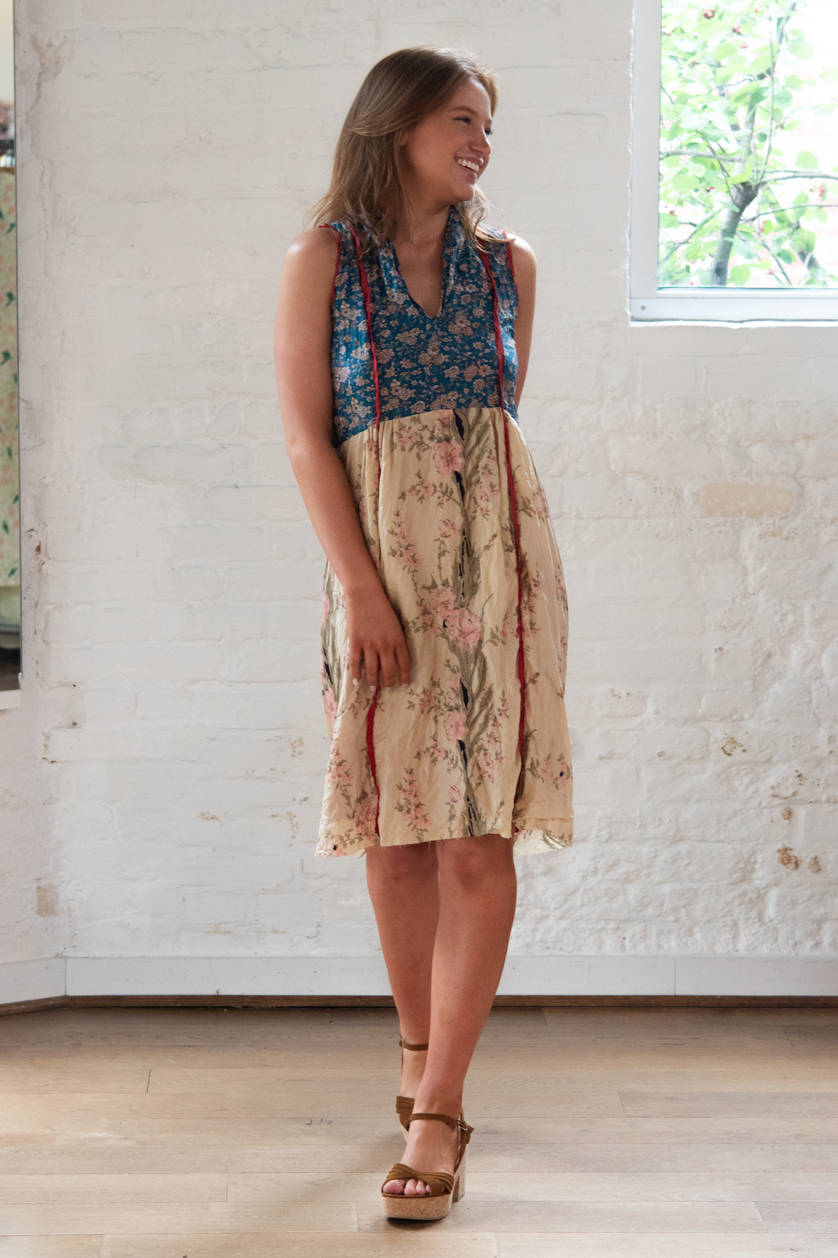 sleeveless dress - multi print silk