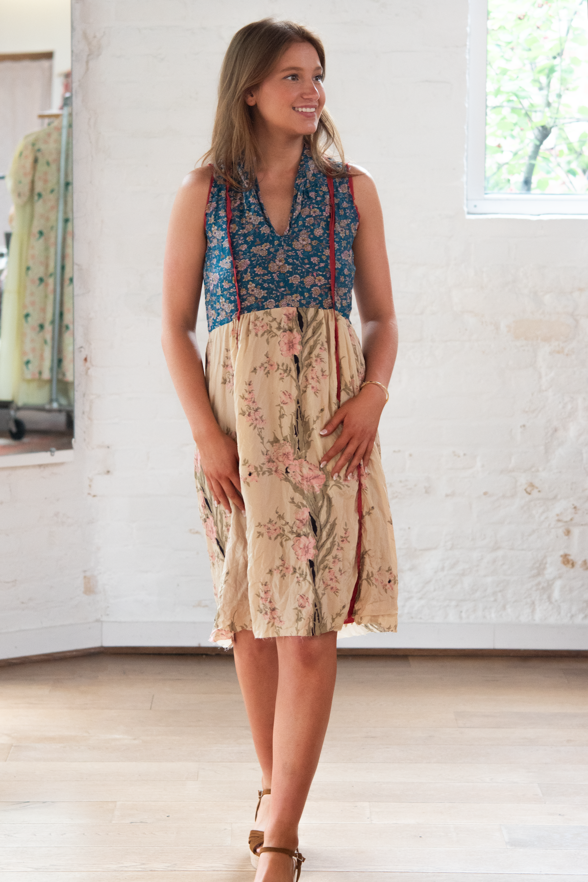 sleeveless dress - multi print silk