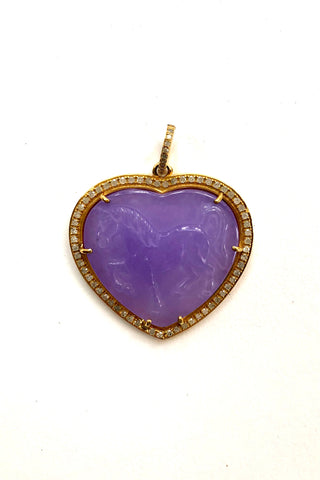 carved horse pendant - dyed purple quartz