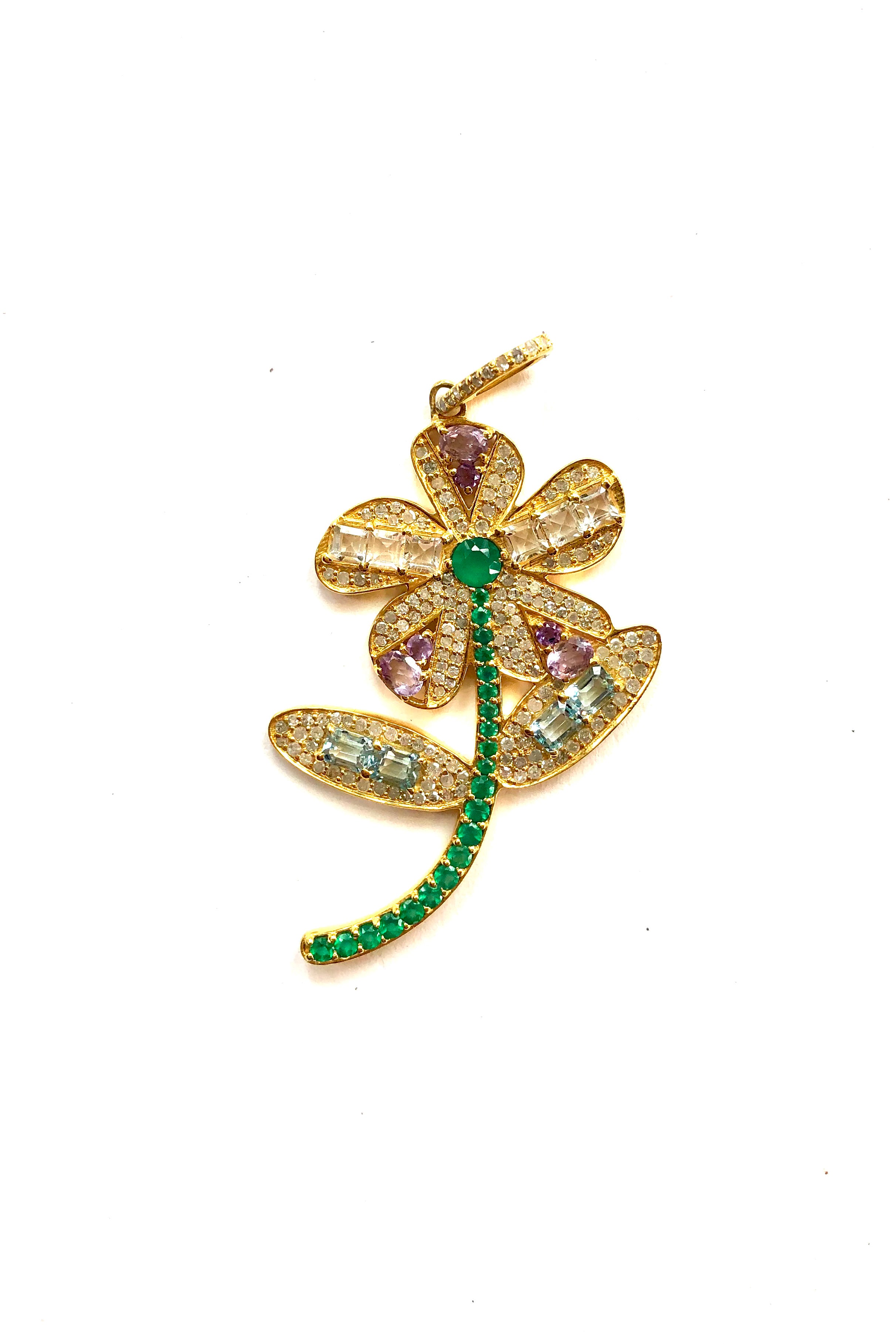 multi gemstone flower pendant