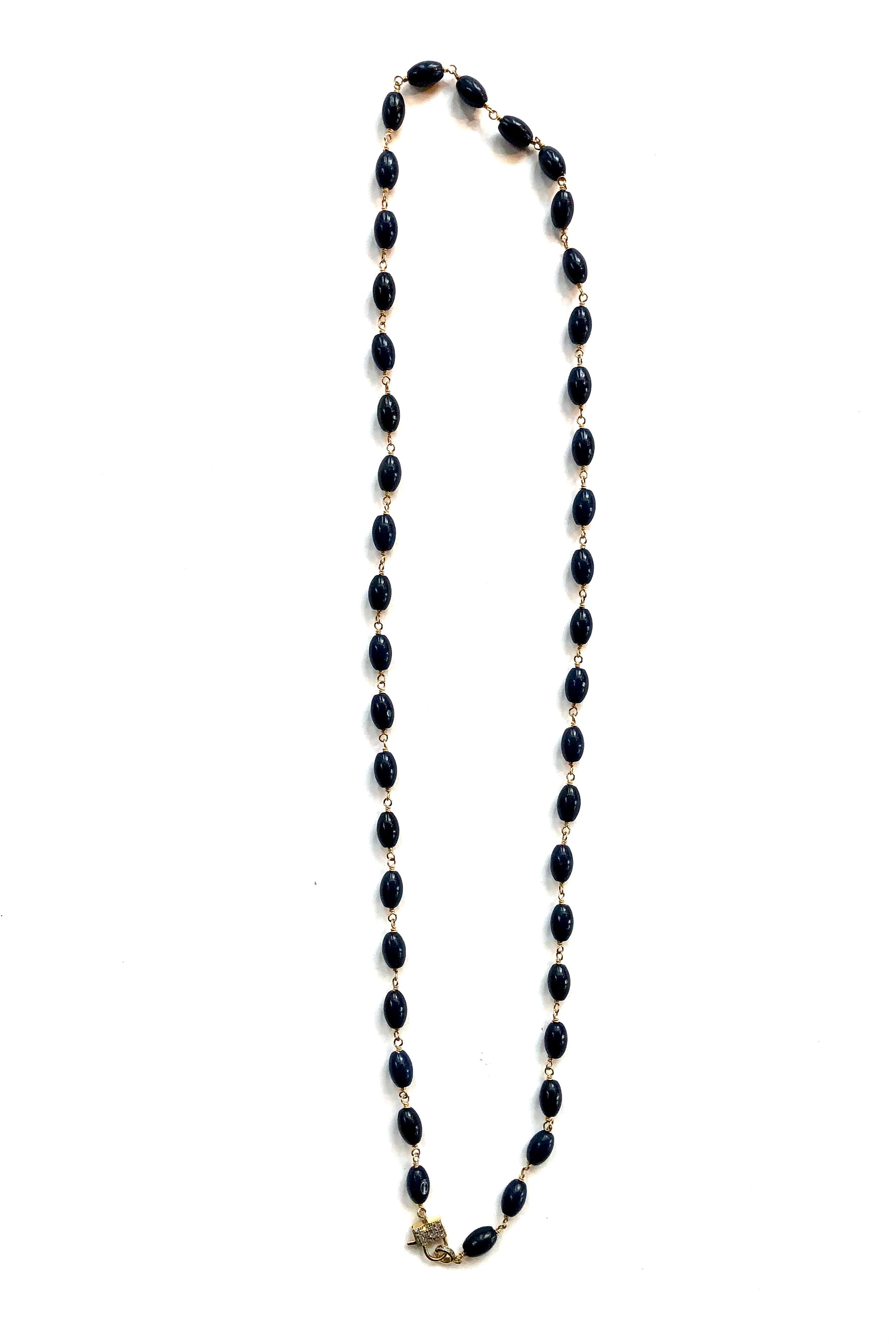 navy jade bead necklace- long