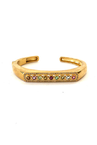 mixed gemstone hinged brass bangle