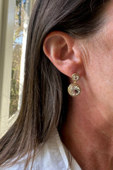 white topaz drop earrings - large brass