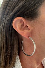 silver single row pave dia hoop earrings - medium
