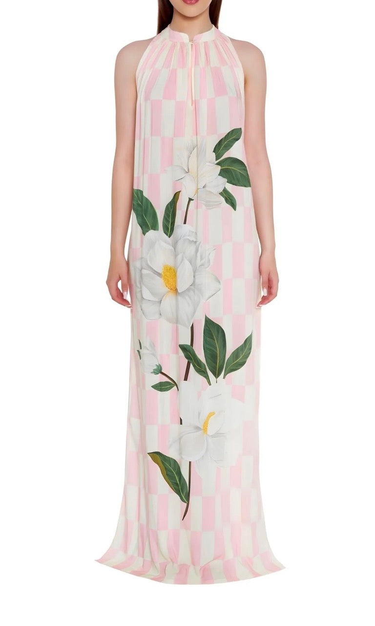 sundowner maxi dress - blush and ivory magnolia check