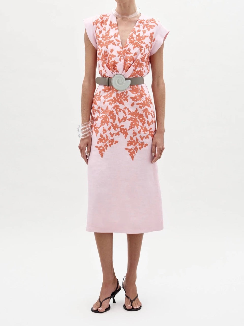 olive dress - pink and orange embroidery