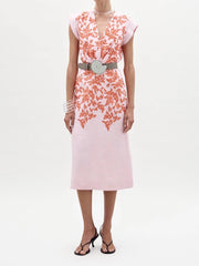 olive dress - pink and orange embroidery