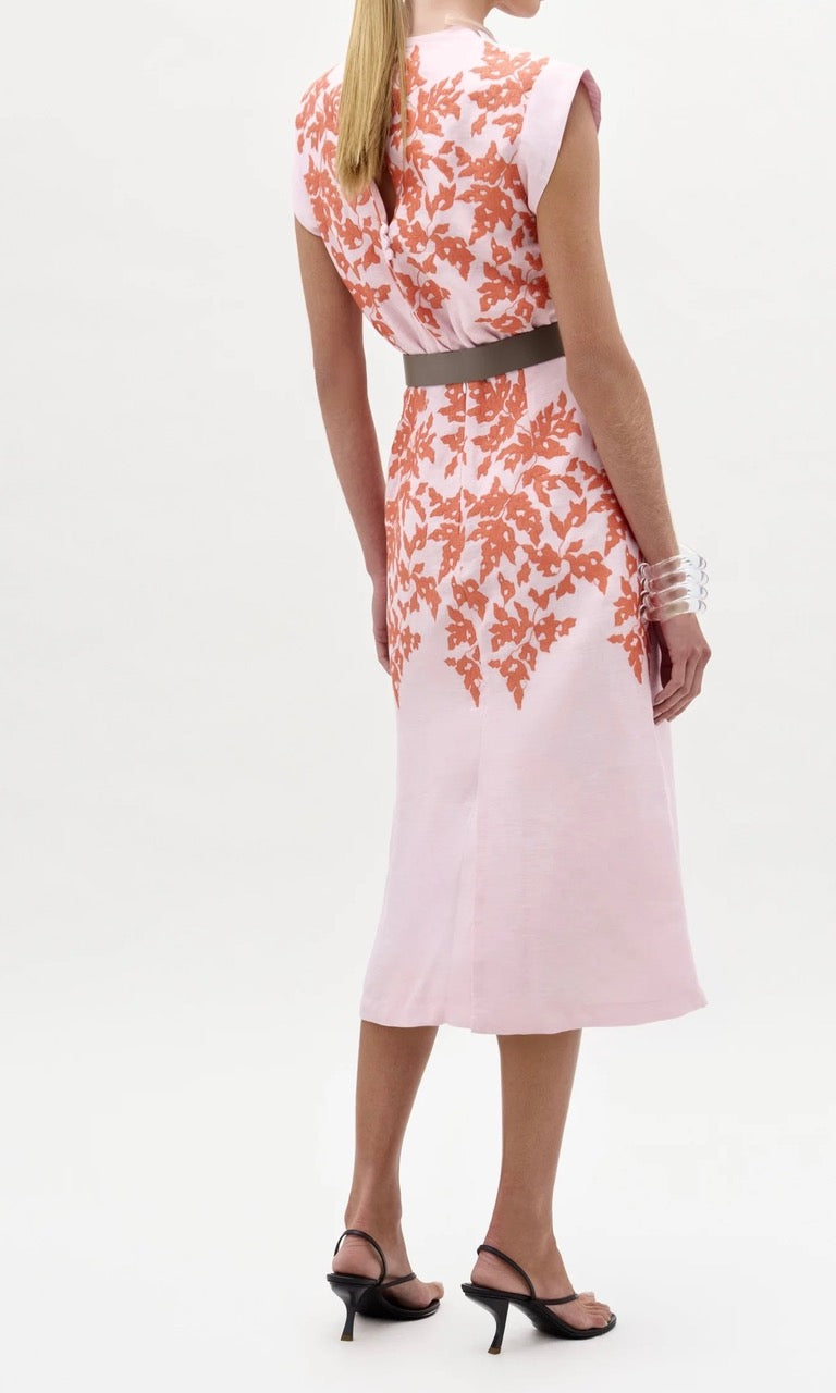 olive dress - pink and orange embroidery