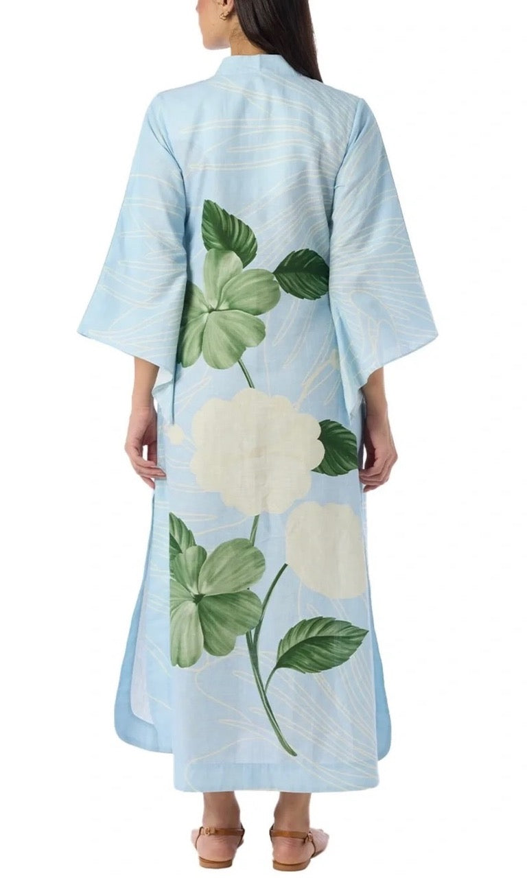 floral tunic dress - ice blue and emerald