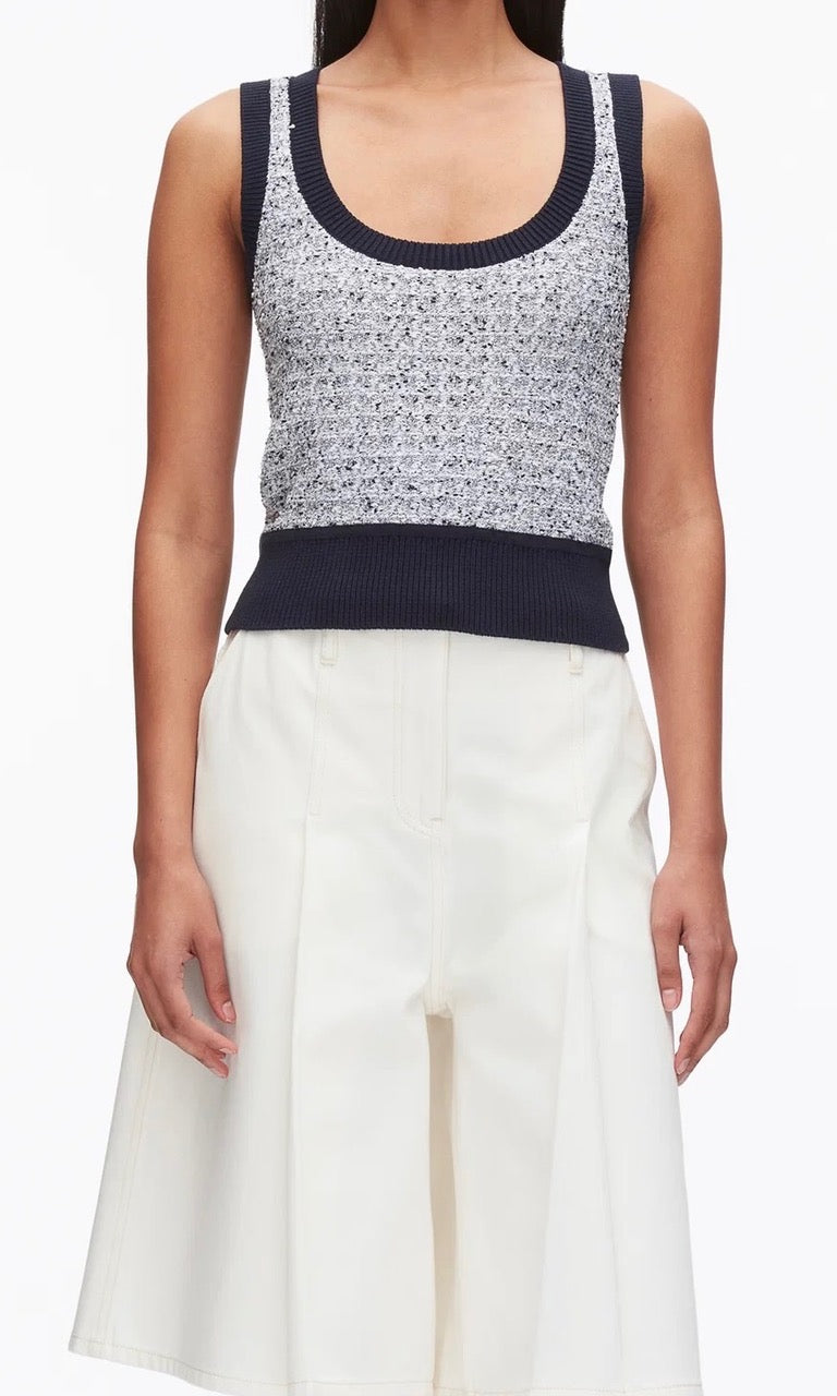 tweed boucle scoop tank - midnight