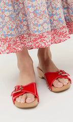 paulie studded flat sandal - red