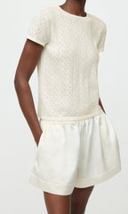 pointelle tee - feather white
