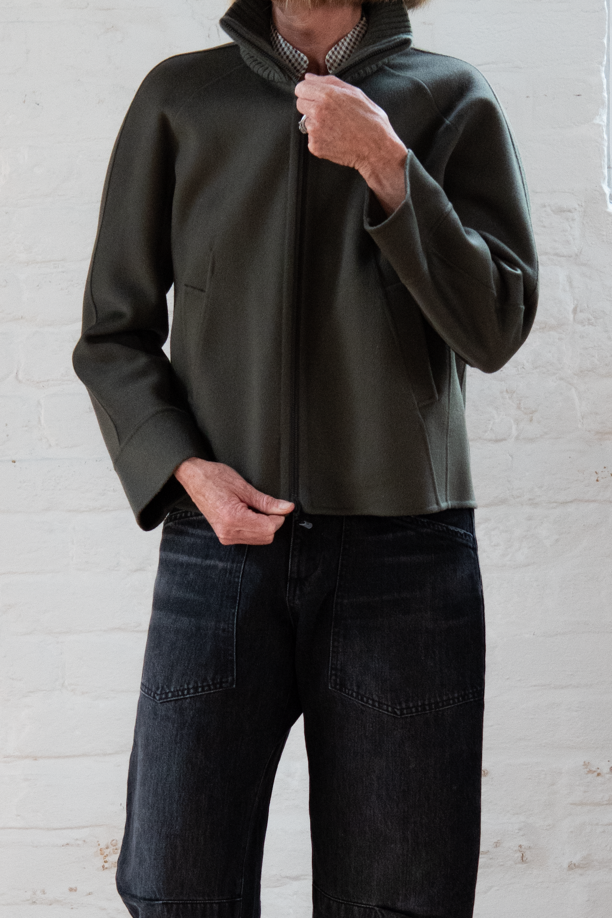 short knit trim coat - loden