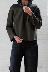 short knit trim coat - loden