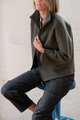 short knit trim coat - loden
