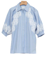 striped lantern sleeve shirt w/lace