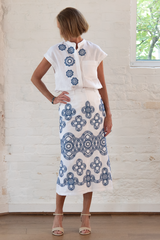 layan skirt - white navy embroidery