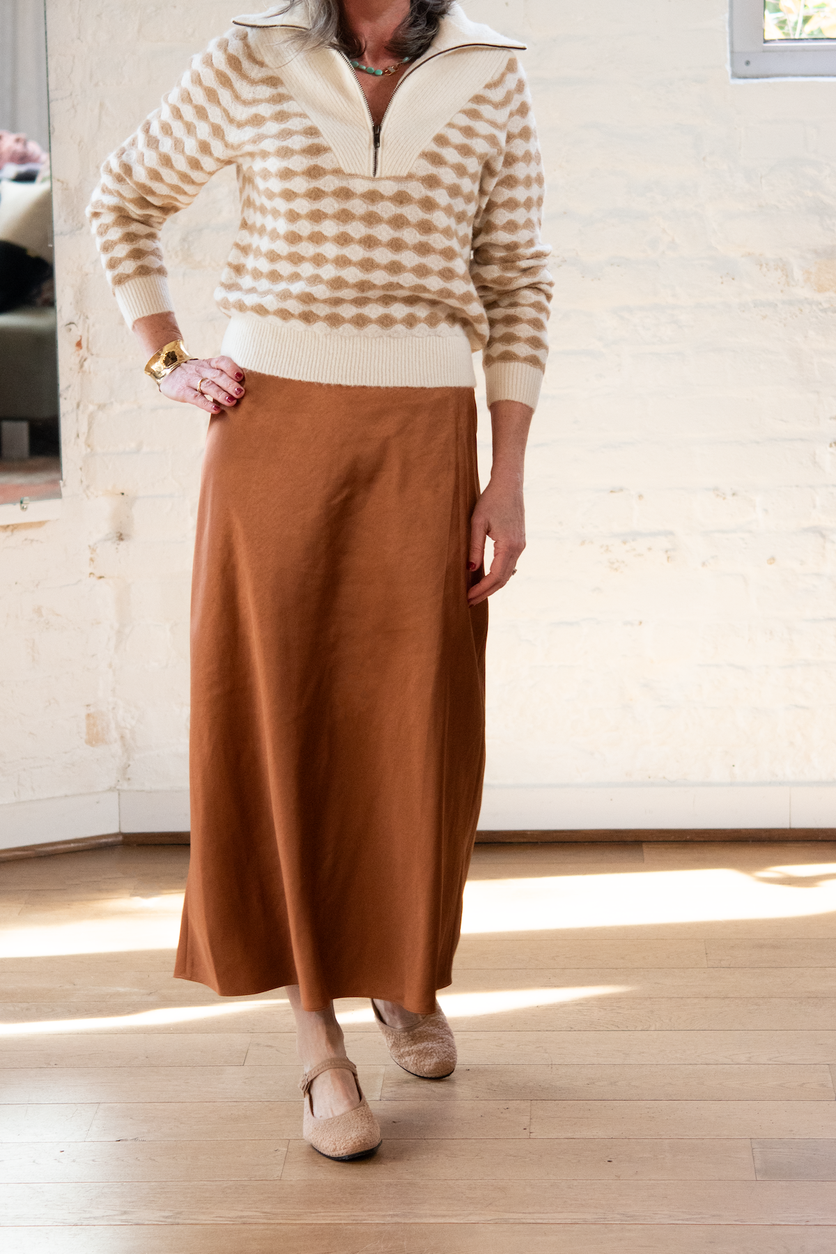 mixed stitch half zip - ivory/birch