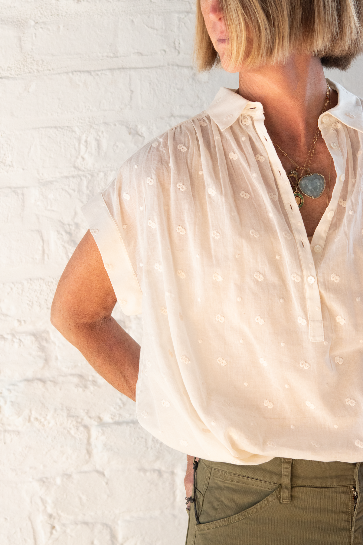 normandy embroidered blouse - ivory