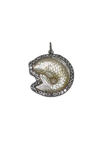 mother of pearl carved fish pendant