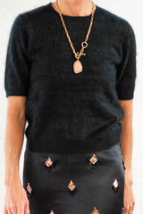 brushed cashmere short sleeve crew - black