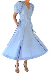 bloom sleeve dress w/button placket - oxford blue