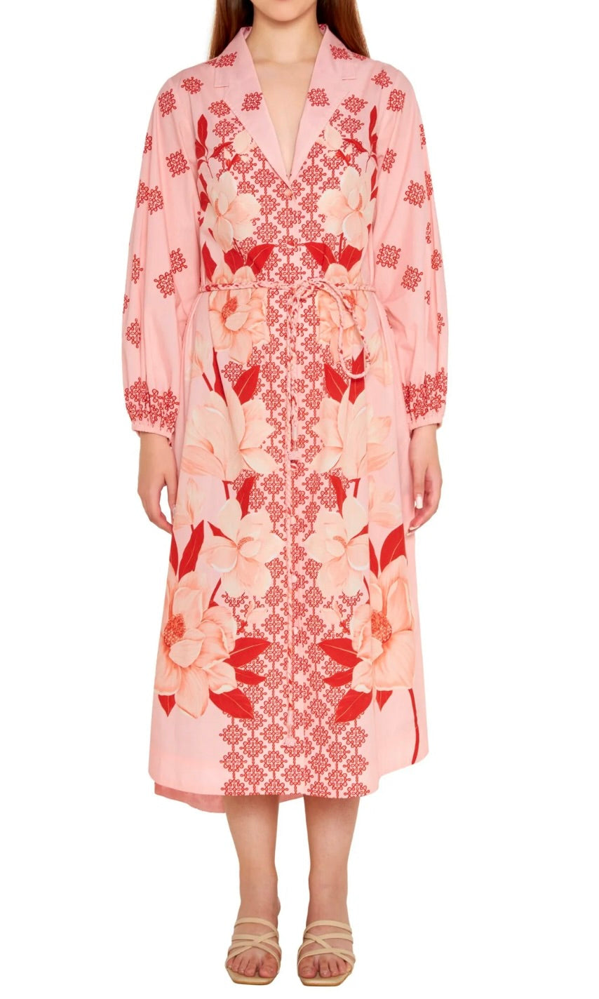blouson sleeve shirt dress - blush/red magnolia
