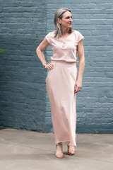 bias cut dress - silver peony