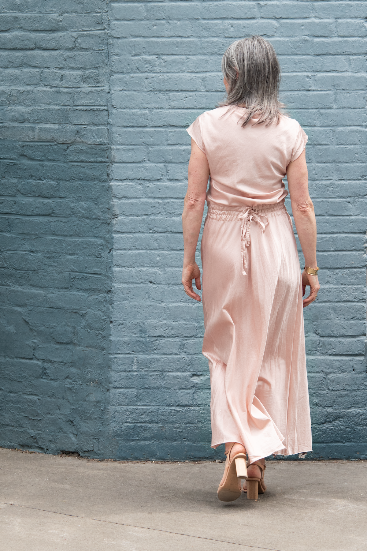 bias cut dress - silver peony