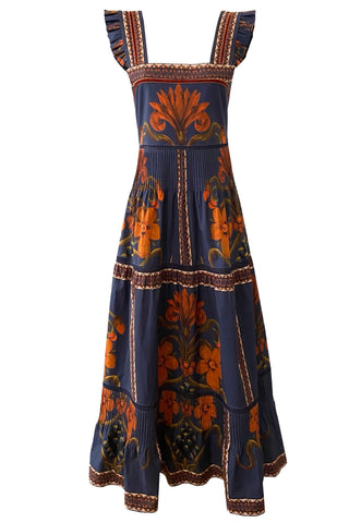 sybil dress - royal blue printed