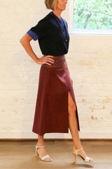 hudson skirt - deep redwood suede and leather combo