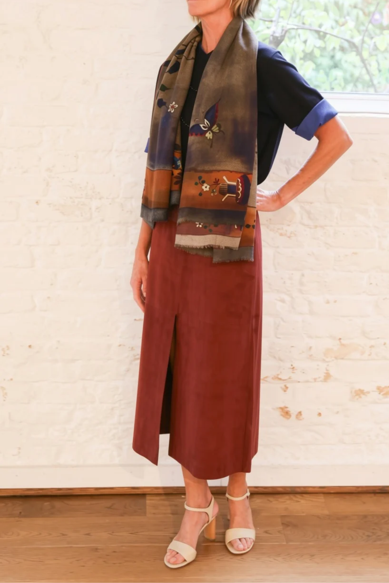 hudson skirt - deep redwood suede and leather combo