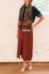 hudson skirt - deep redwood suede and leather combo