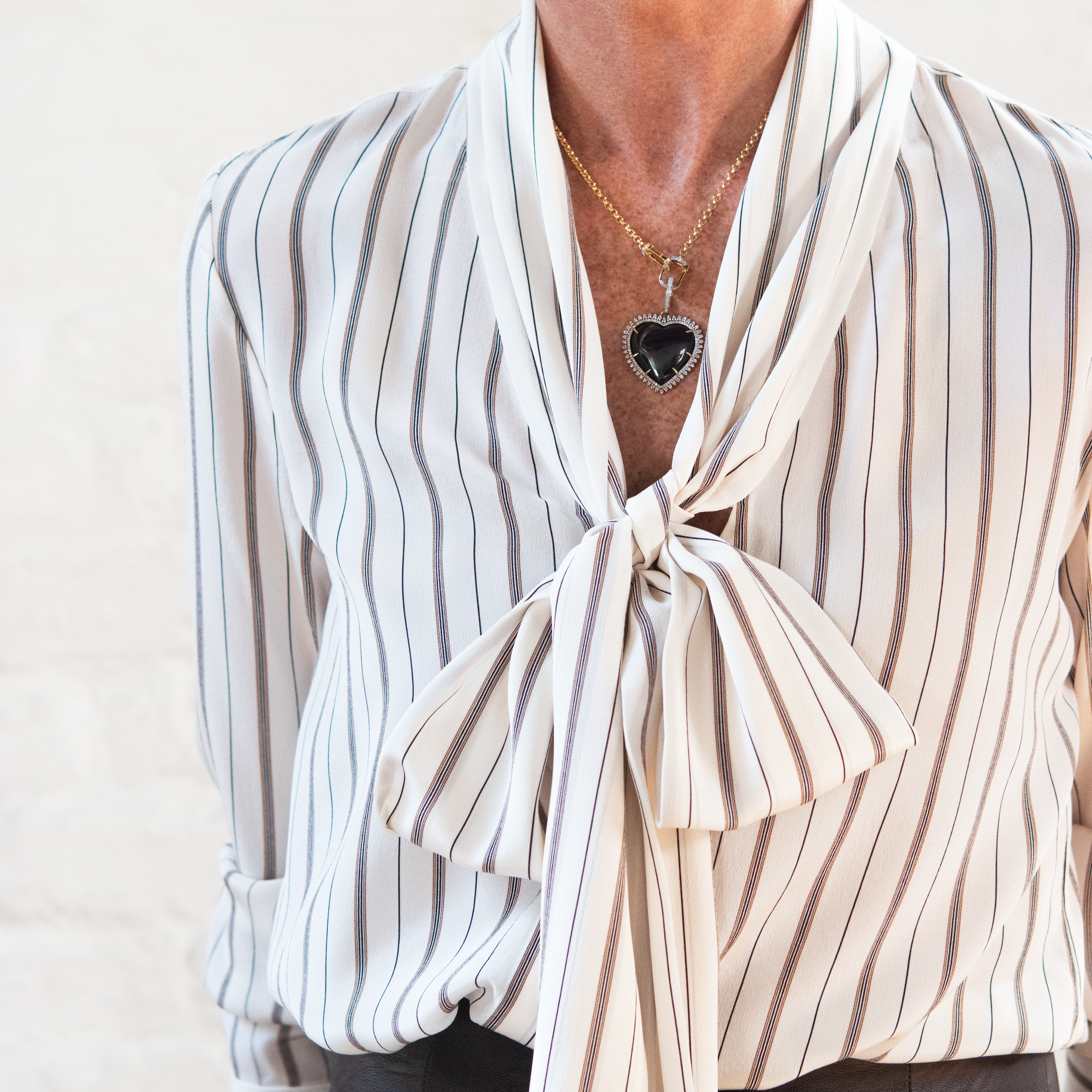 angelique tie neck blouse - brandy stripes