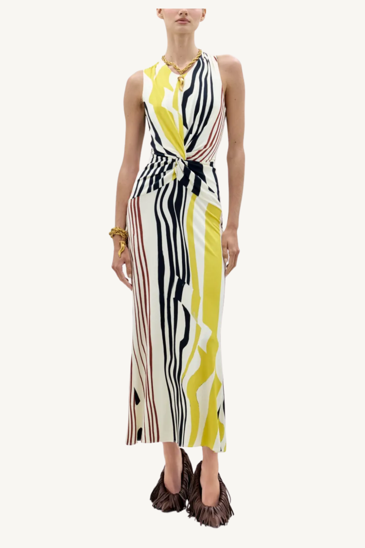 luna dress - distorted multi color stripes