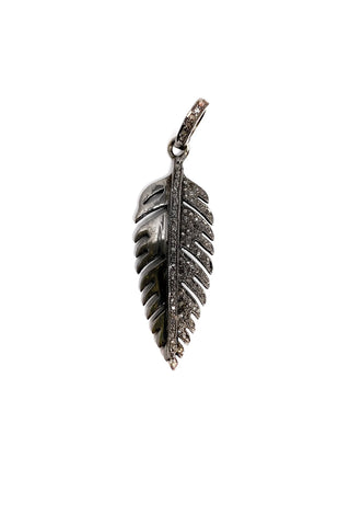 silver pave diamond feather pendant