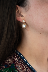 white topaz drop earrings - large brass