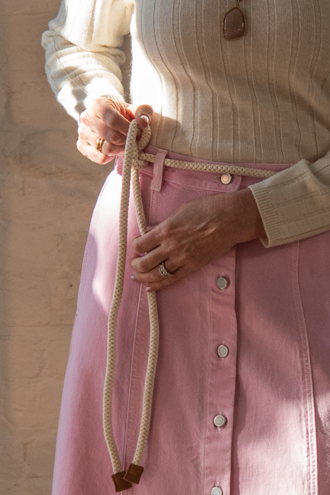 Xirena Spence Skirt Petal Pink with Xirena Roper Belt Detail