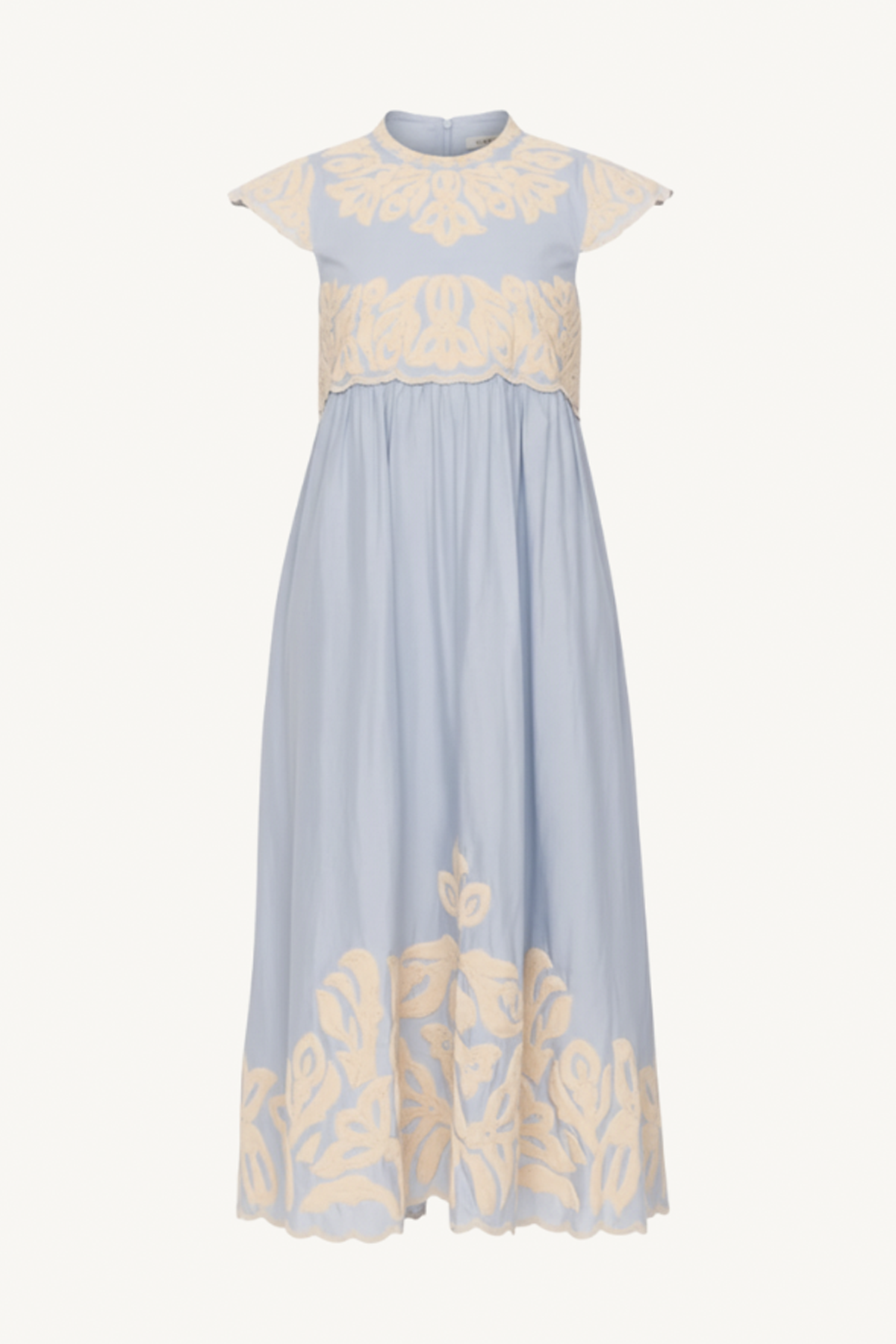 alexandra embroidery cap sleeve dress - blue