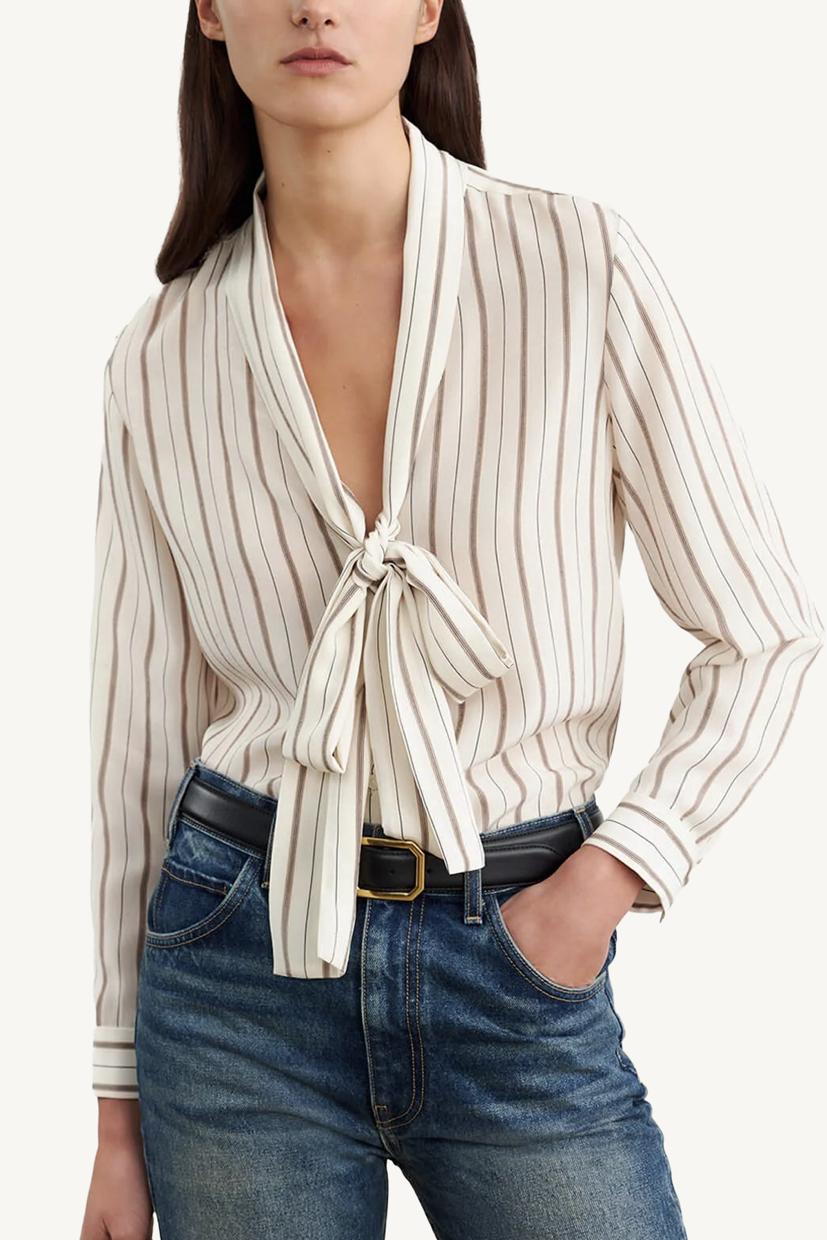 angelique tie neck blouse - brandy stripes