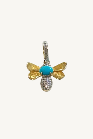 turquoise and gold small bee pendant