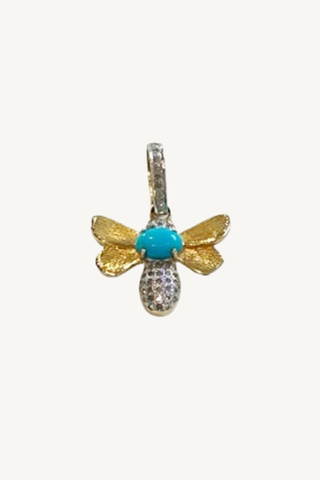 turquoise and gold small bee pendant