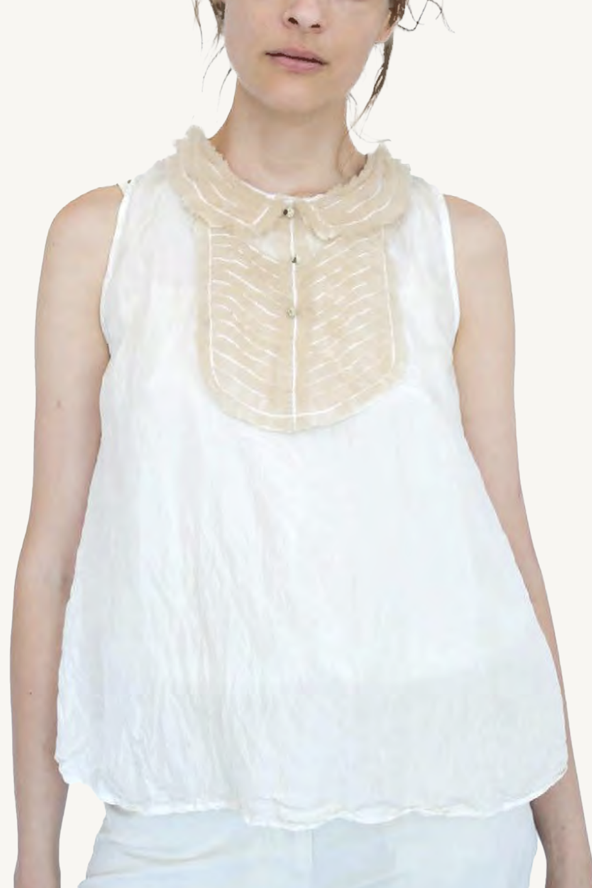 ruffle yoke blouse with cami - champagne