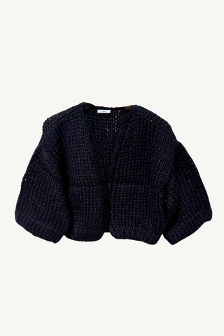alpaca short sleeve cardigan - black