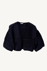 alpaca short sleeve cardigan - black