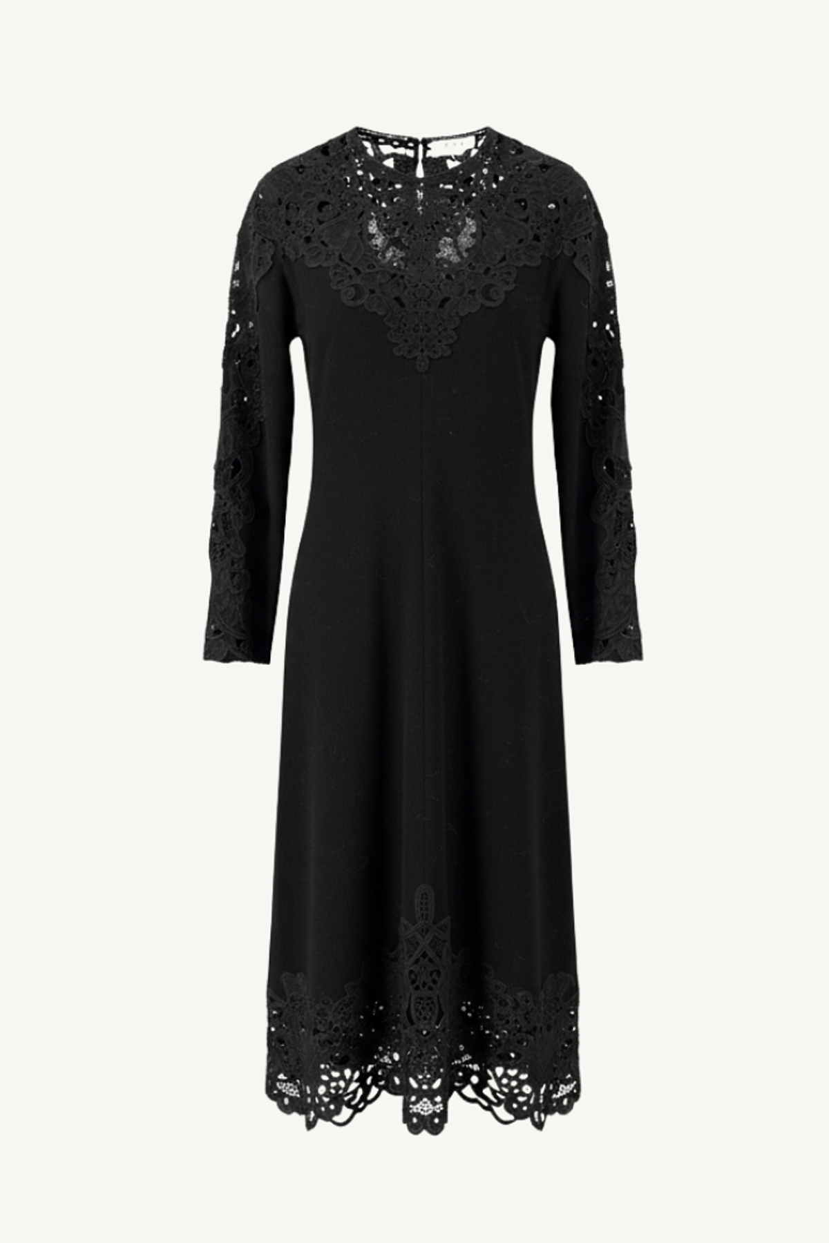 adelina battenberg lace knit midi dress - black
