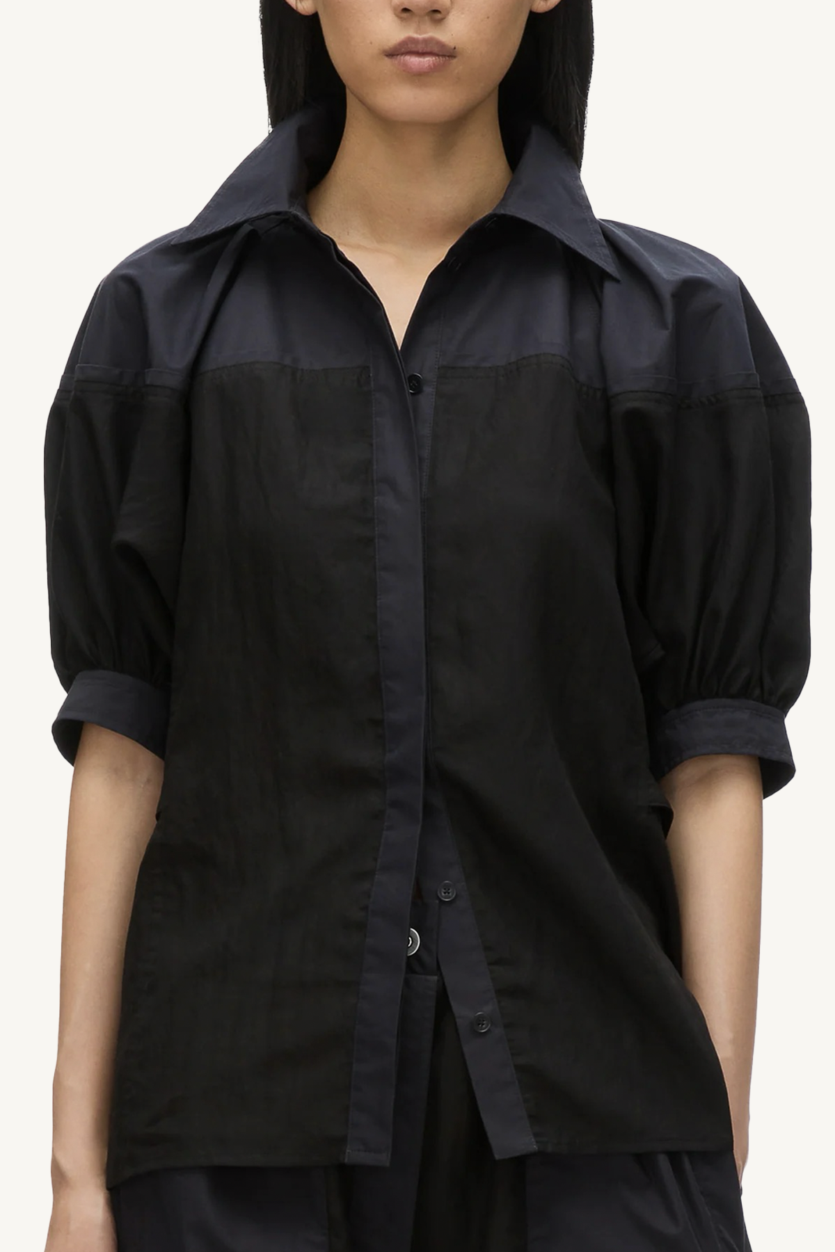 lantern sleeve combo shirt - black/midnight