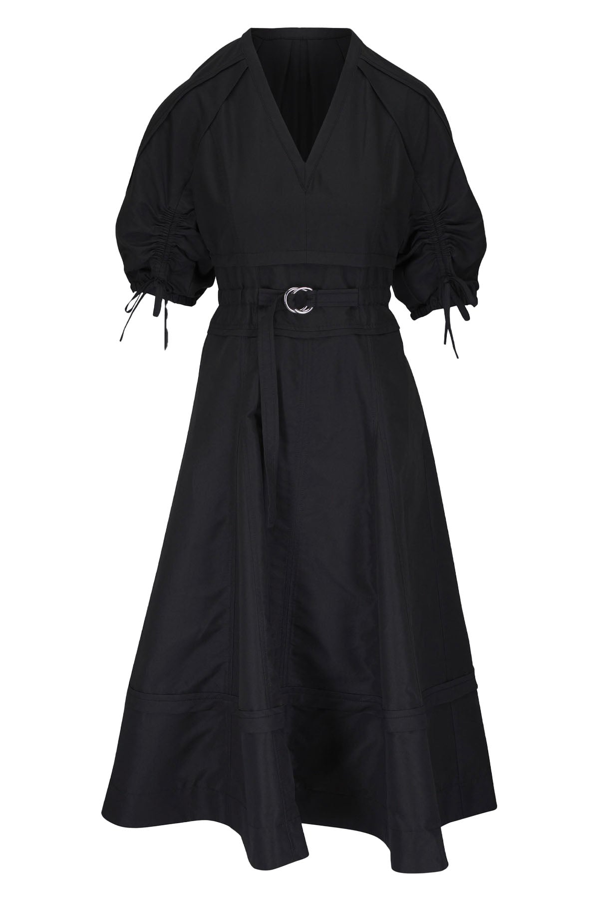 cinched sleeve v-neck dress - black